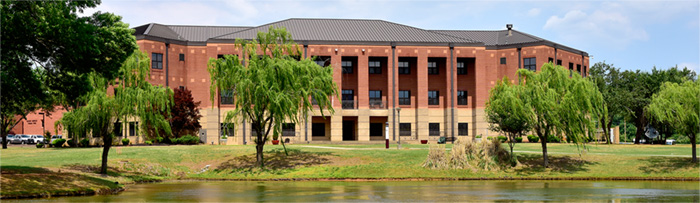 AAMU Campus Building with lake in foreground