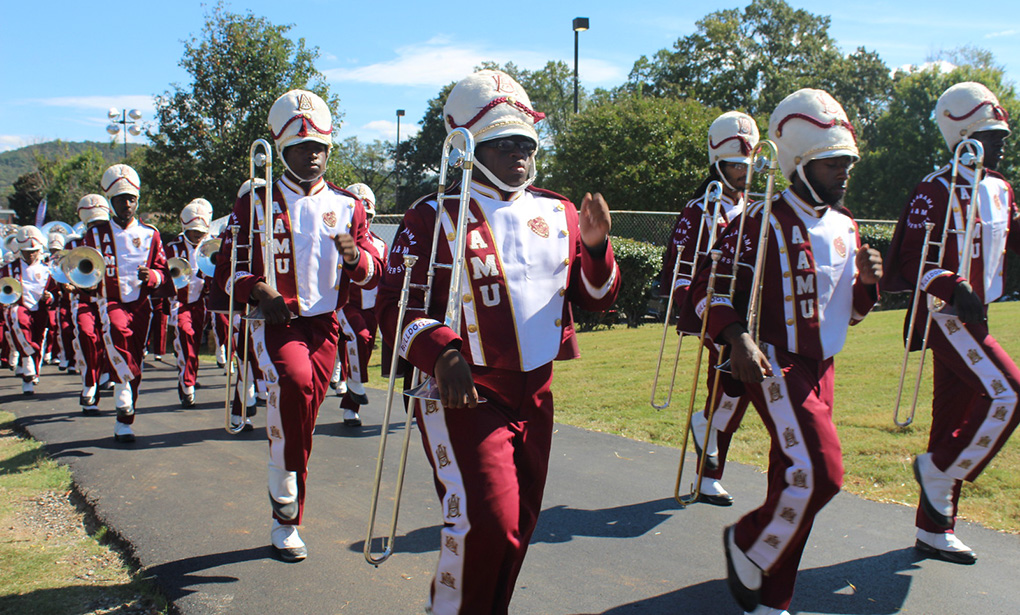 Maroon and White band marching
