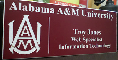 Photo of an Alabama A&M Univeristy name badge