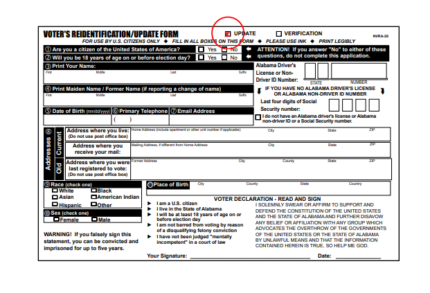 Sample Voter Reidentification Form
