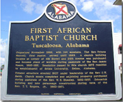 Memorial plaque for First African Baptist Church Tuscaloosa, Alabama