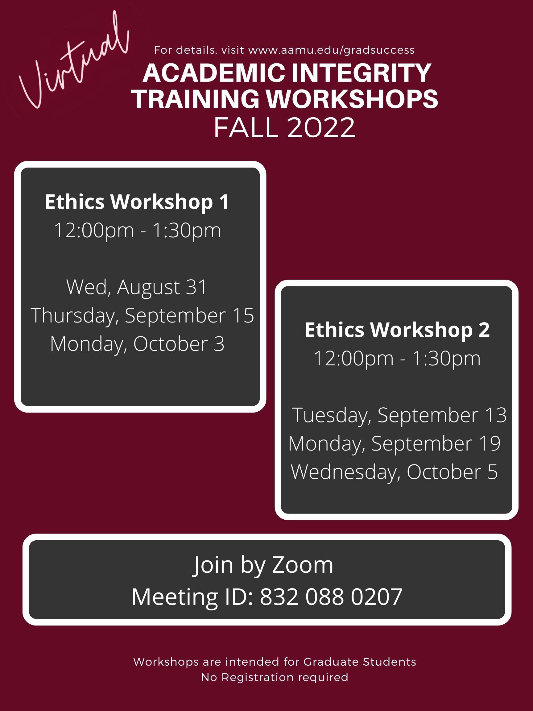 Fall 2022 Academic Integrity Training Workshops